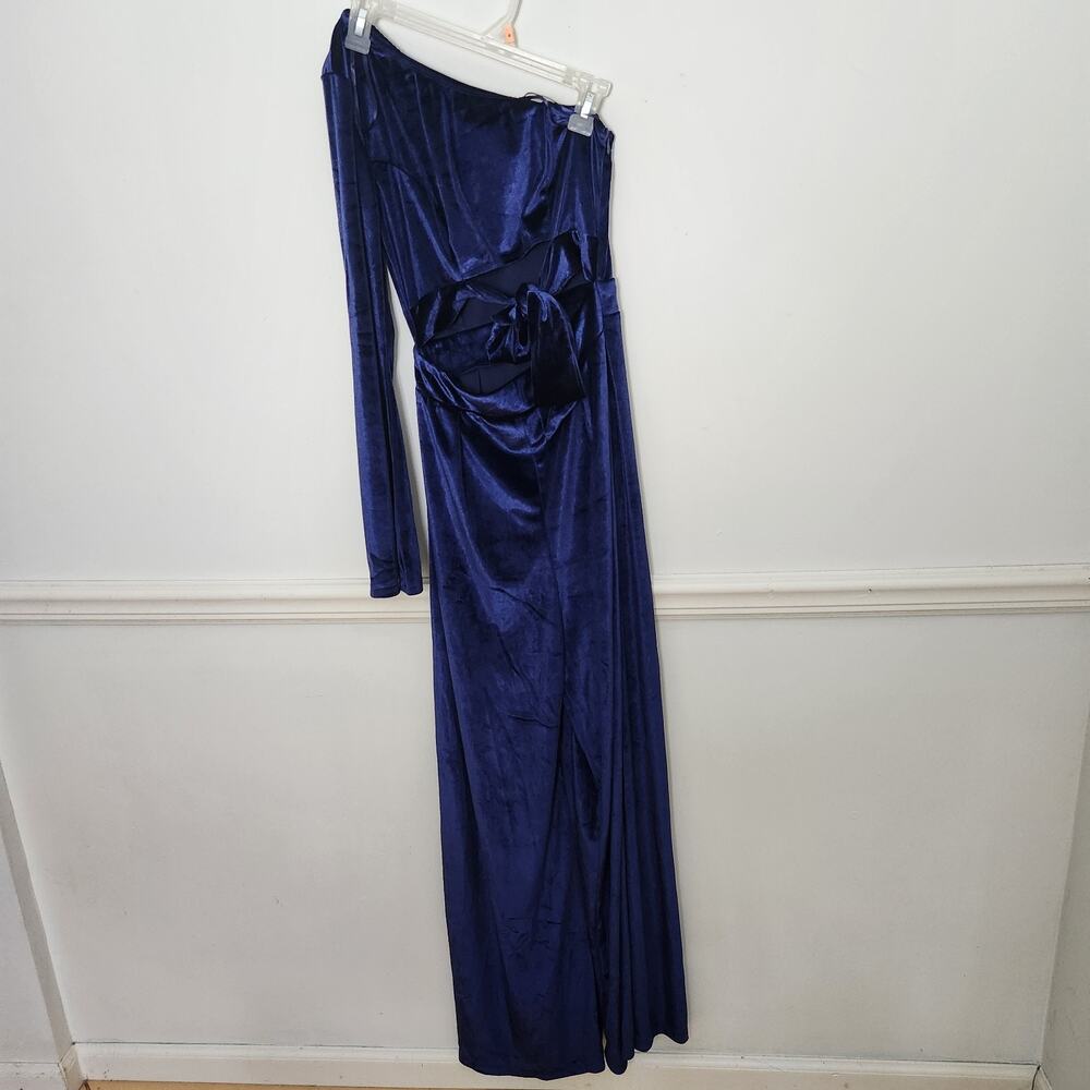 New Petal And Pup Avery Velvet Jumpsuit Sz Small Womens Blue OneShoulder WideLeg